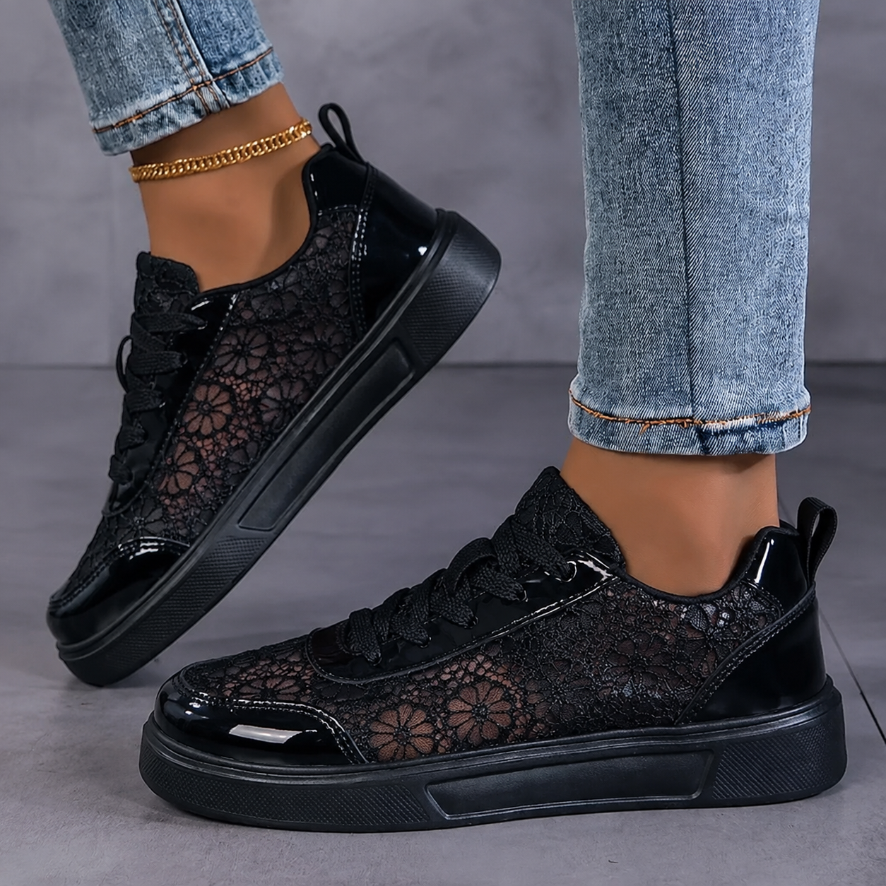 Wiktoria | Koronkowe Sneakersy Kwiatowe