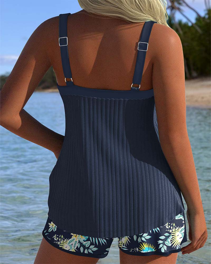Lana - Tankini w paski z dwuczęściowymi szortami plażowymi